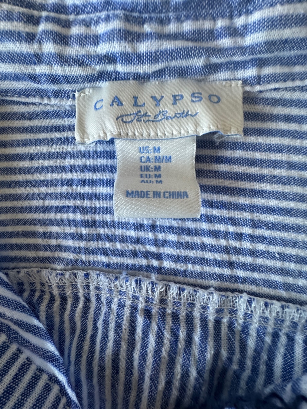Calypso St. Barth Linen Blend Striped Peplum Button Front Blouse Medium - Picture 9 of 13